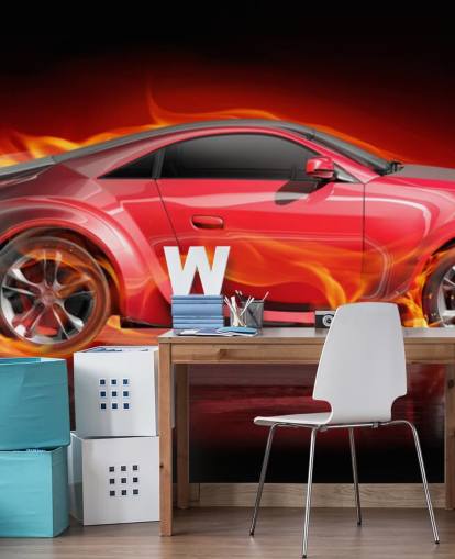 Papier peint voiture rouge Burning Wheels Papier peint voiture rouge Burning Wheels