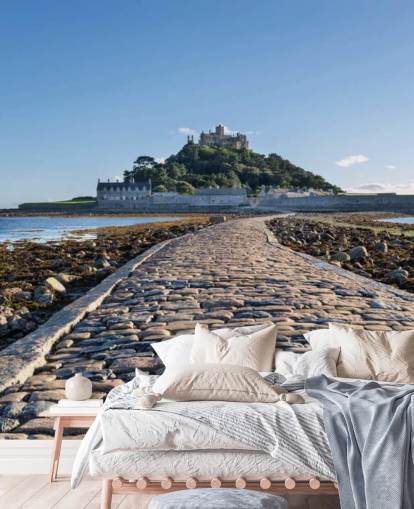 Castle in Sea with Cobbled Path Wall Mural