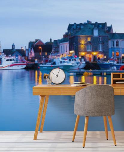 Harbour Lit Up at Night Wall Mural