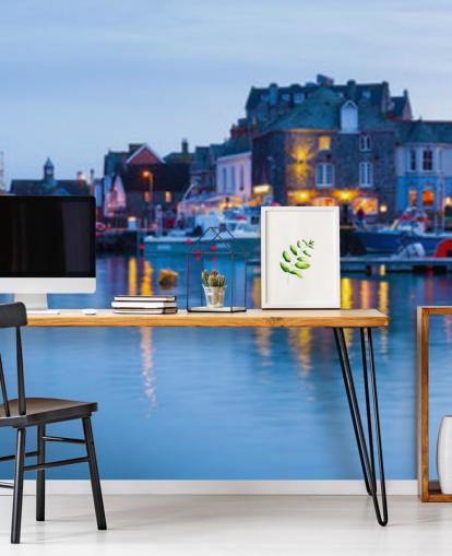 Harbour verlicht bij nachtmuurschildering