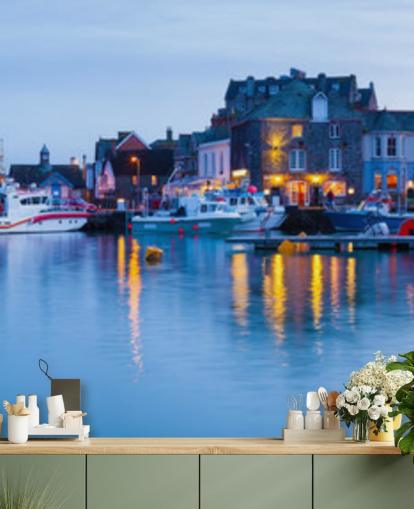 Havnen lyser opp om natten Veggmaleri