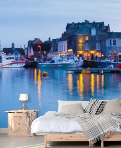 Harbour verlicht bij nachtmuurschildering Harbour verlicht bij nachtmuurschildering