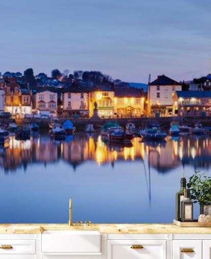 Panorama beleuchteter Hafen bei Nacht Wallpaper Panorama beleuchteter Hafen bei Nacht Wallpaper