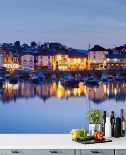 Panoramic Lit Up Harbour at Night Wallpaper