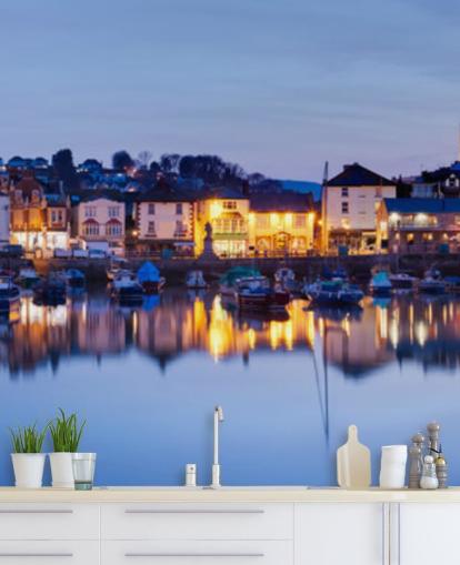 Papier Peint Panoramique Port Illuminé La Nuit Papier Peint Panoramique Port Illuminé La Nuit