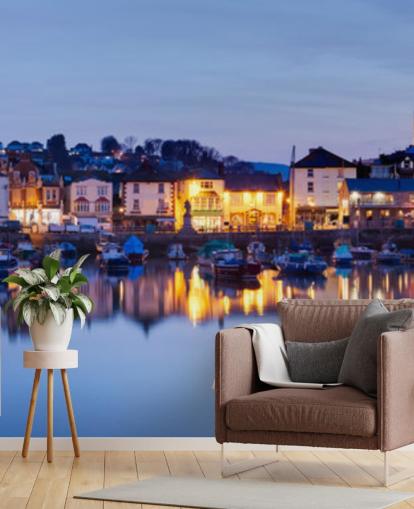 Panoramisk upplyst hamn på natten Bakgrund