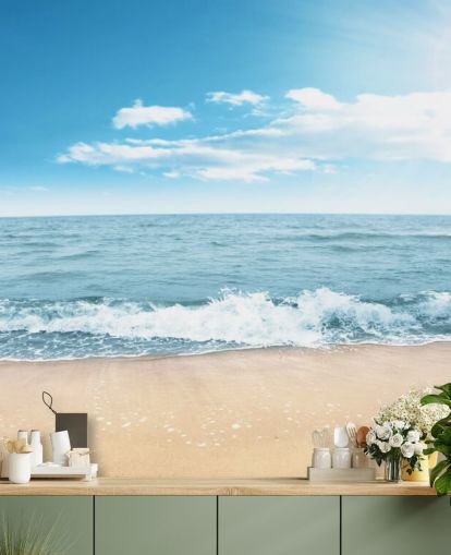 Frothy Waves on Sunny Beach Wallpaper