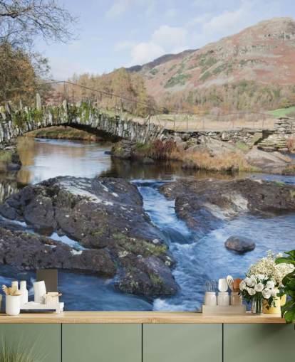 Muurschildering Stone Bridge River