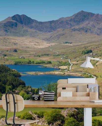 Muurschildering van Snowdonia Lake en Mountain
