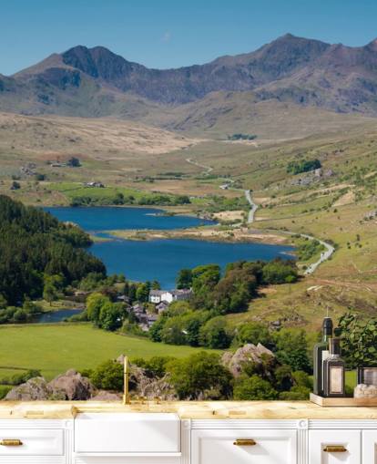 Muurschildering van Snowdonia Lake en Mountain Muurschildering van Snowdonia Lake en Mountain
