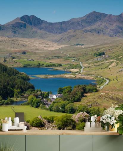 Muurschildering van Snowdonia Lake en Mountain Muurschildering van Snowdonia Lake en Mountain