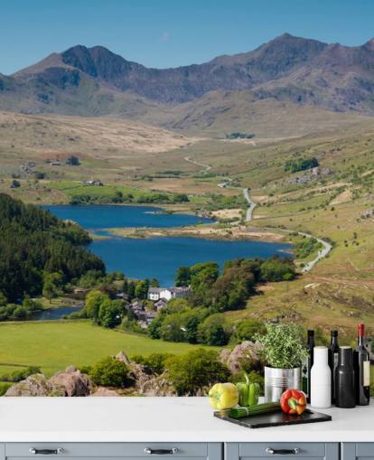Muurschildering van Snowdonia Lake en Mountain Muurschildering van Snowdonia Lake en Mountain