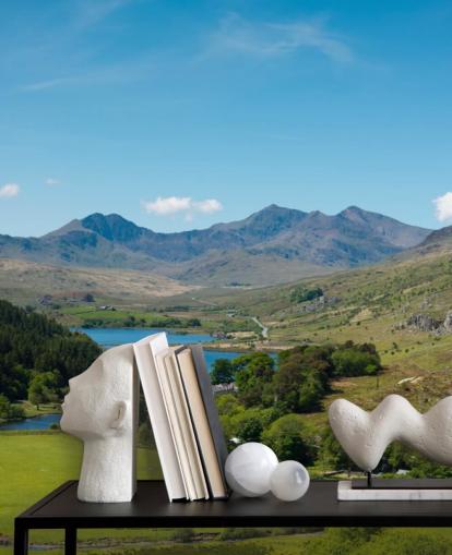 Papier Peint Fresque Lac bleu dans les montagnes vertes