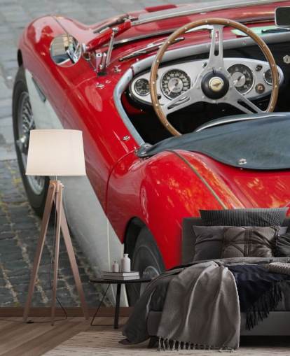 Lähikuva Red Vintage Car Taustakuva Seinämaalaus