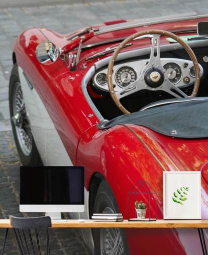 Lähikuva Red Vintage Car Taustakuva Seinämaalaus