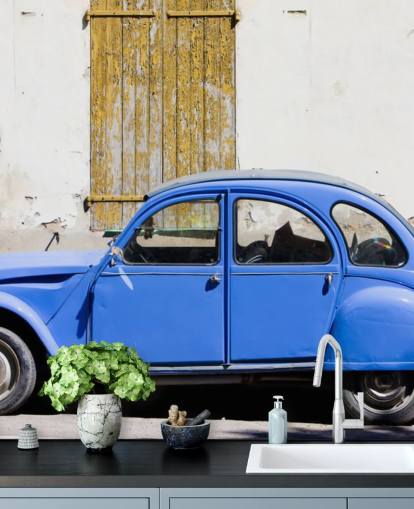 Blå Citroën 2CV Vintage Car Bakgrunn