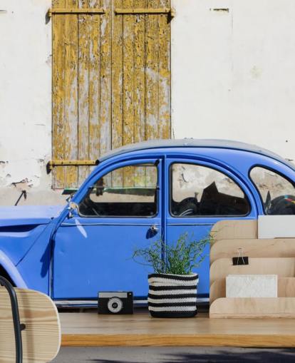 Blauwe Citroën 2CV Vintage Car Wallpaper