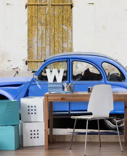 Blauwe Citroën 2CV Vintage Car Wallpaper Blauwe Citroën 2CV Vintage Car Wallpaper