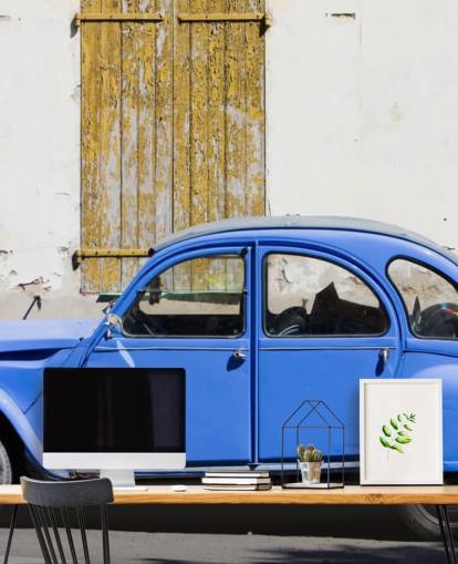 Blauwe Citroën 2CV Vintage Car Wallpaper Blauwe Citroën 2CV Vintage Car Wallpaper