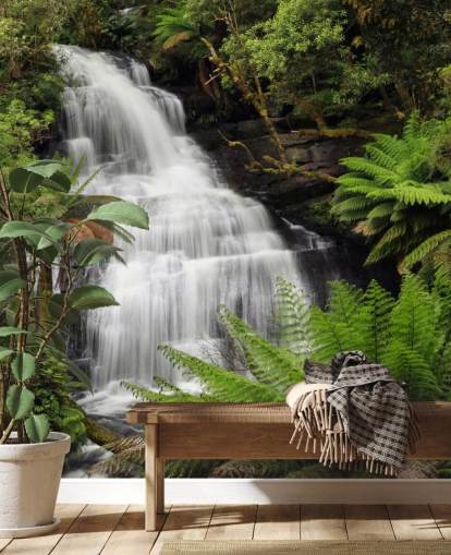 Muurschildering regenwoud waterval