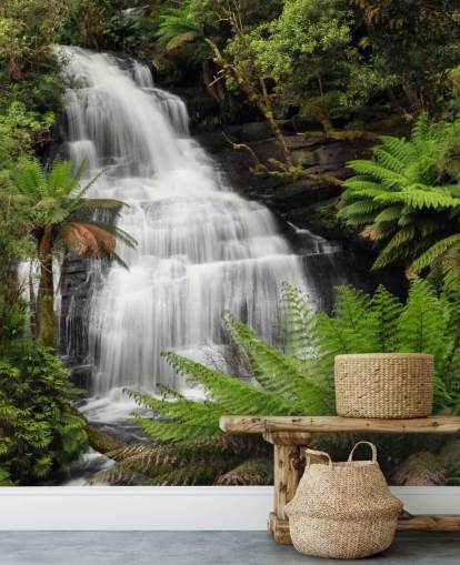Muurschildering regenwoud waterval Muurschildering regenwoud waterval