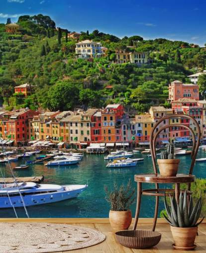 Färgglada hus av Portofino väggmålning