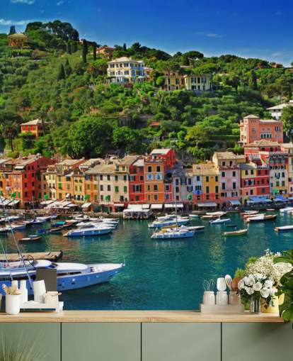 Kleurrijke huizen van Portofino Wall Mural Kleurrijke huizen van Portofino Wall Mural