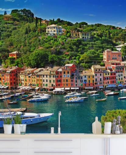 Decorazione murale con case colorate di Portofino