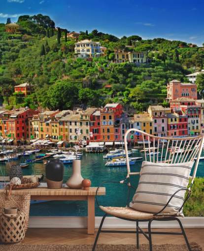 Farverige huse af Portofino vægmaleri Farverige huse af Portofino vægmaleri