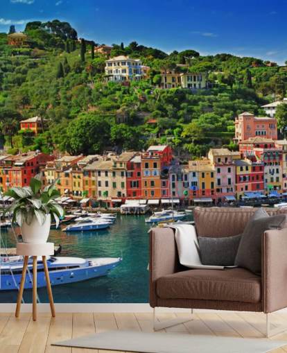 Decorazione murale con case colorate di Portofino
