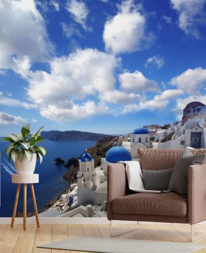 Santorini Panorama med havsutsikt fototapet Santorini Panorama med havsutsikt fototapet