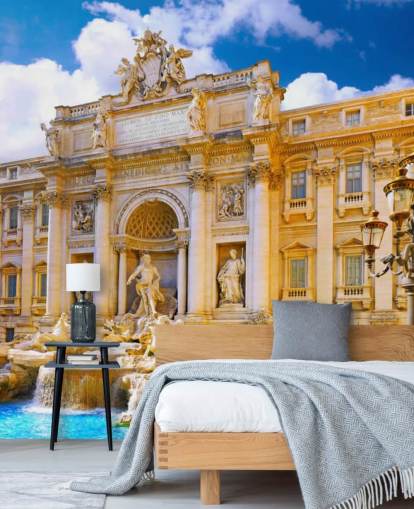 golden toned trevi fountain on a sunny day wallpaper
