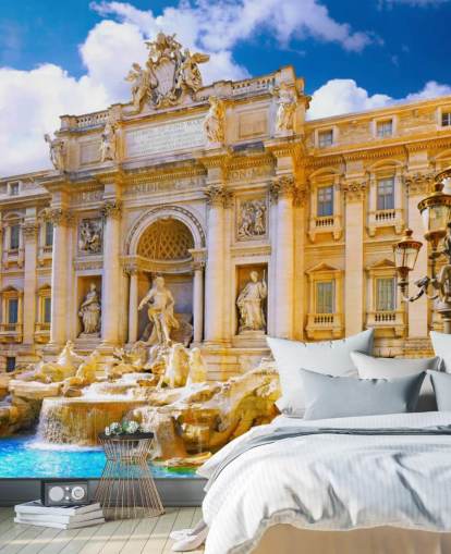 Fondo de pantalla de fuente de trevi en tono dorado en un día soleado Fondo de pantalla de fuente de trevi en tono dorado en un día soleado