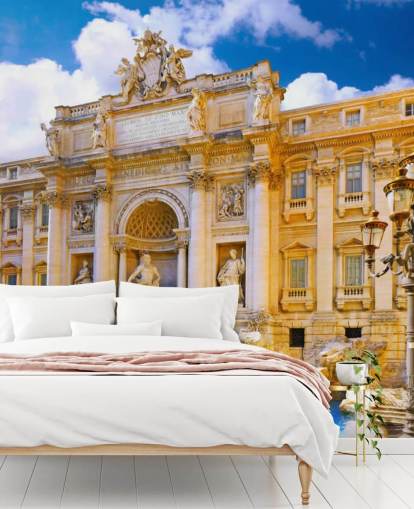 Fondo de pantalla de fuente de trevi en tono dorado en un día soleado