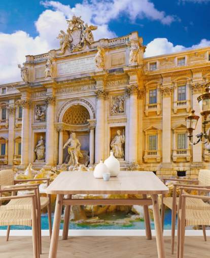 fonte de trevi em tons dourados em um dia ensolarado papel de parede