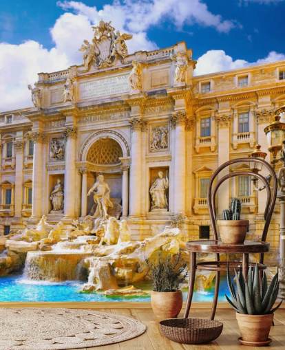 fonte de trevi em tons dourados em um dia ensolarado papel de parede