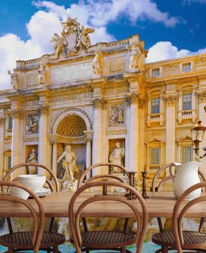 fonte de trevi em tons dourados em um dia ensolarado papel de parede