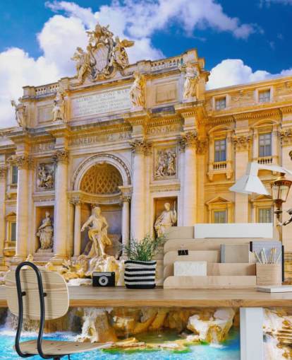 fontaine de Trevi dorée sur une journée ensoleillée papier peint