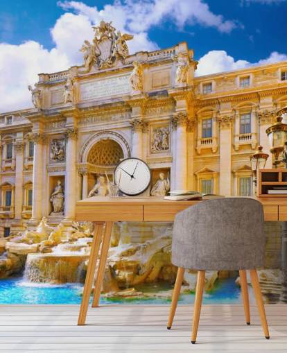 golden toned trevi fountain on a sunny day wallpaper golden toned trevi fountain on a sunny day wallpaper