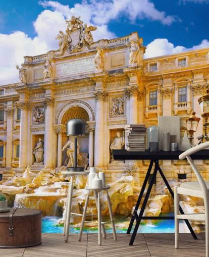 golden toned trevi fountain on a sunny day wallpaper golden toned trevi fountain on a sunny day wallpaper