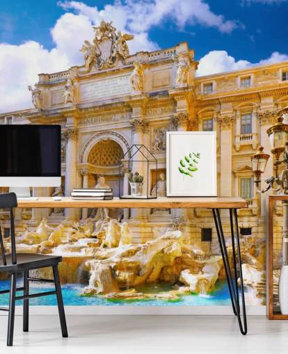 Fondo de pantalla de fuente de trevi en tono dorado en un día soleado