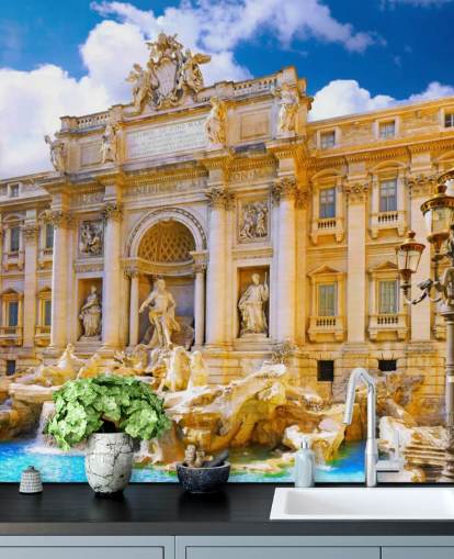 golden toned trevi fountain on a sunny day wallpaper golden toned trevi fountain on a sunny day wallpaper