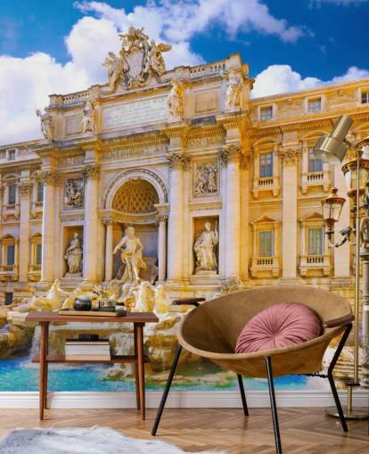 golden toned trevi fountain on a sunny day wallpaper golden toned trevi fountain on a sunny day wallpaper
