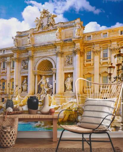 golden toned trevi fountain on a sunny day wallpaper