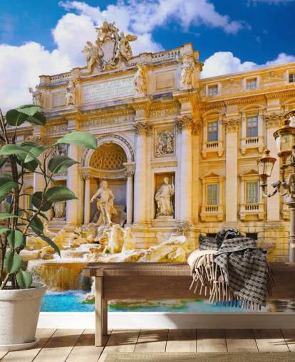golden tonet trevi fontene på en solrik dag tapet golden tonet trevi fontene på en solrik dag tapet