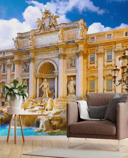 golden toned trevi fountain on a sunny day wallpaper golden toned trevi fountain on a sunny day wallpaper