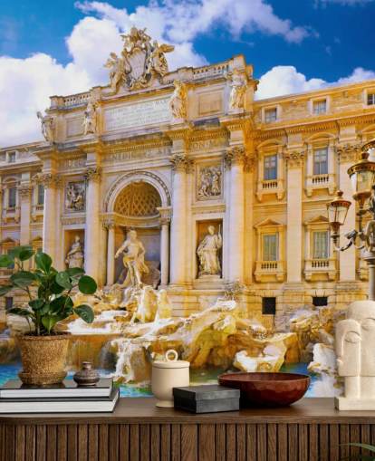golden toned trevi fountain on a sunny day wallpaper