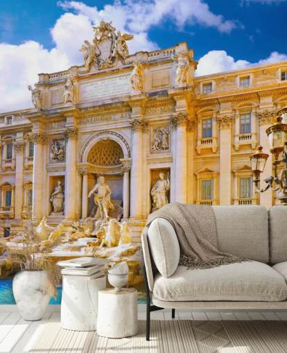 golden toned trevi fountain on a sunny day wallpaper golden toned trevi fountain on a sunny day wallpaper