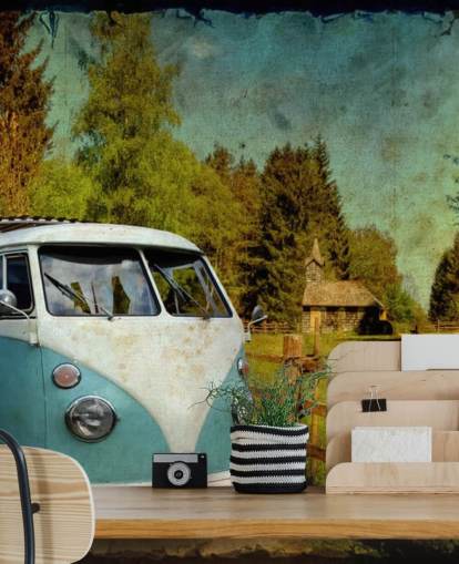 Papier Peint Campervan Bleu et Blanc