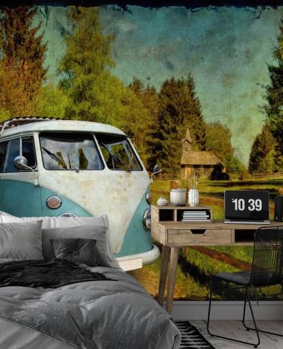 Blå og hvit Campervan Bakgrunn